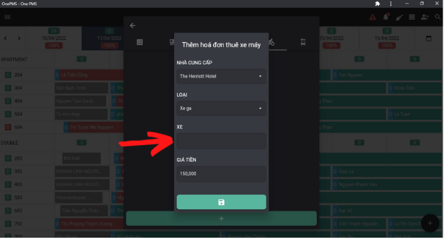One PMS - Phần mềm quản lý khách sạn miễn phí - Nhập biển số xe