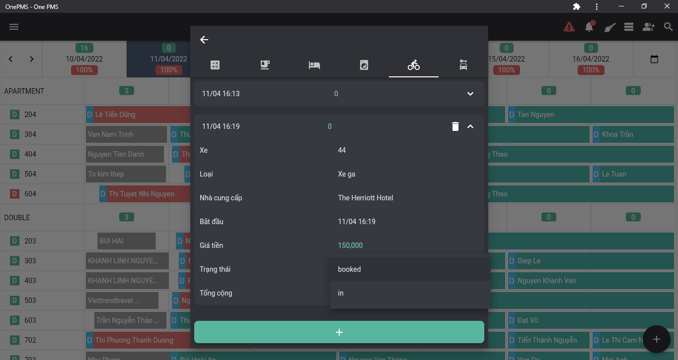 One PMS - Phần mềm quản lý khách sạn miễn phí - Trạng thái booked/in