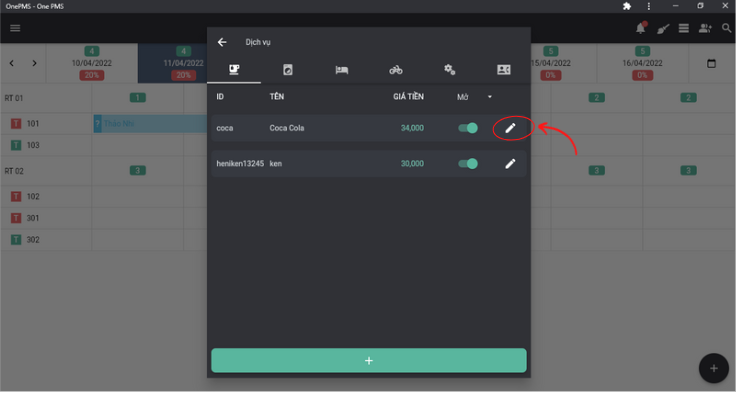 One PMS - Phần mềm quản lý khách sạn miễn phí - Nút chỉnh sửa