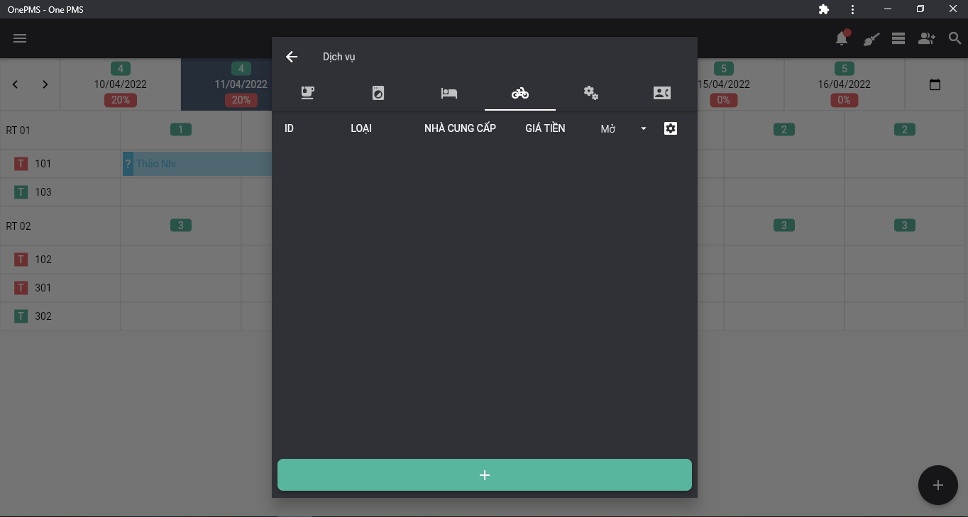 One PMS - Phần mềm quản lý khách sạn miễn phí - Cấu hình dịch vụ thuê xe