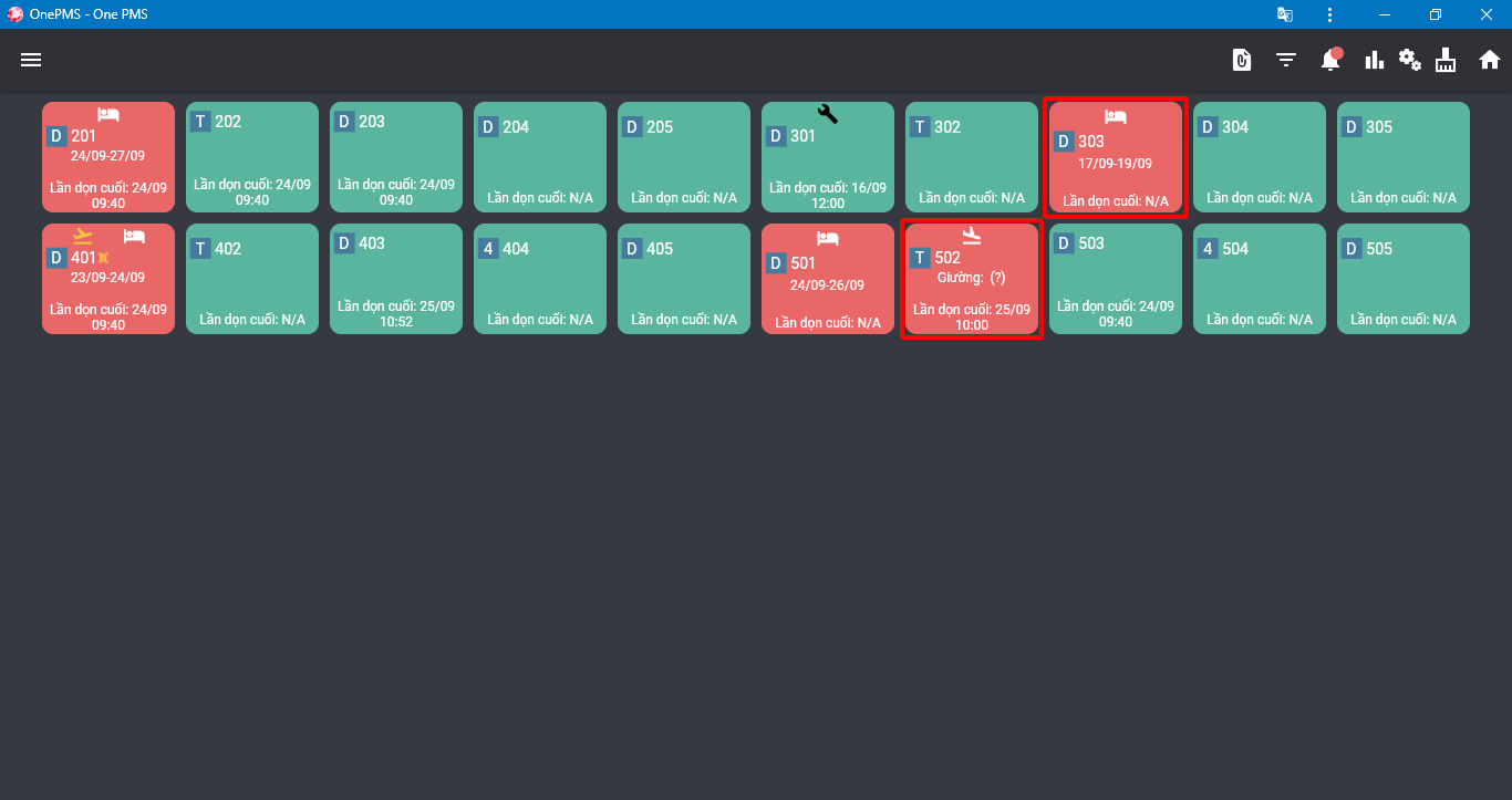 Ví dụ chức năng quản lý Buồng phòng trên phần mềm quản lý khách sạn OnePMS
