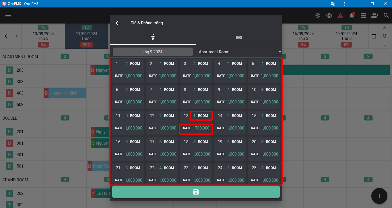 Thiết lập giá và phòng trống trên phần mềm quản lý khách sạn OnePMS