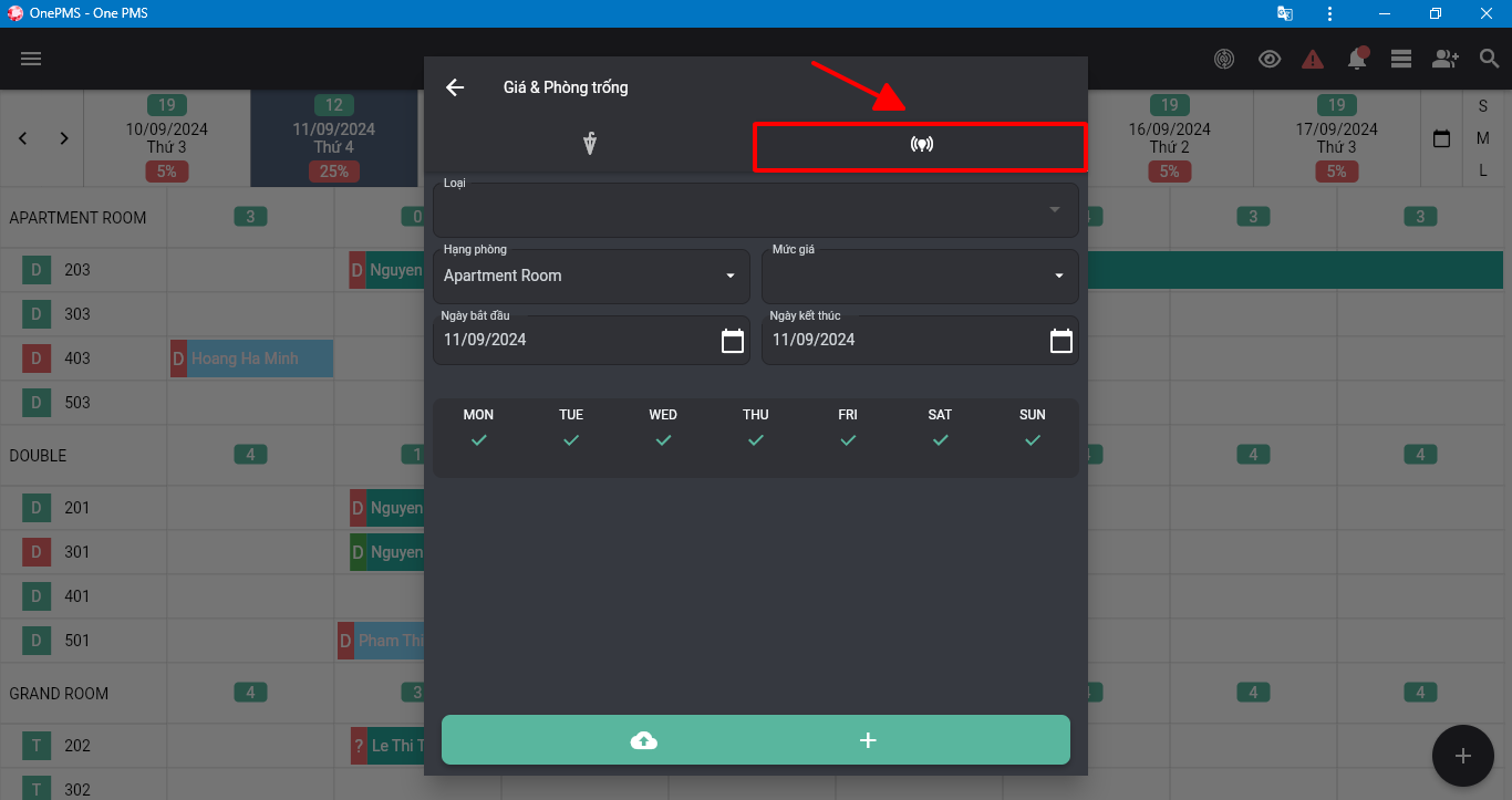 Thiết lập giá và phòng trống trên phần mềm quản lý khách sạn OnePMS