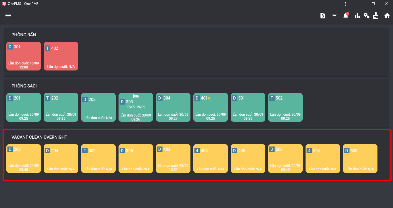 Tính năng kiểm tra phòng trống qua đêm trên phần mềm quản lý khách sạn OnePMS