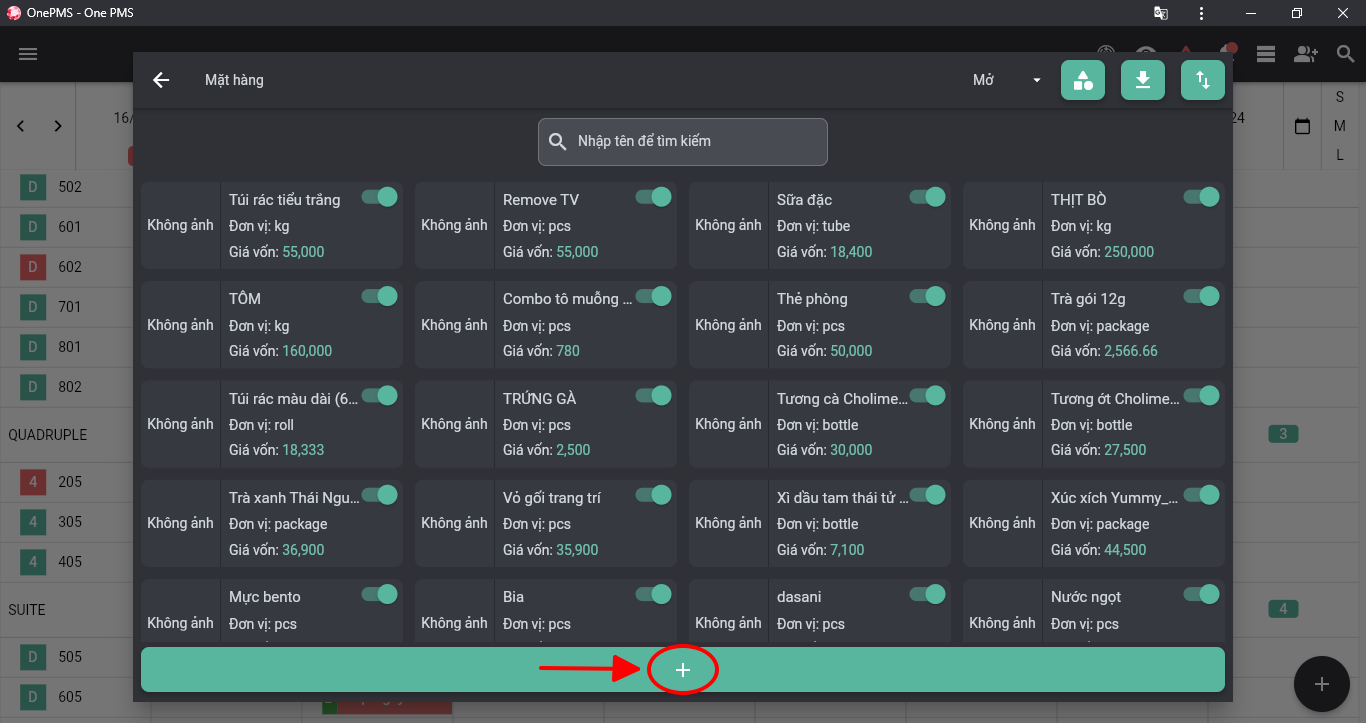 Thêm mới mặt hàng trên phần mềm quản lý khách sạn OnePMS