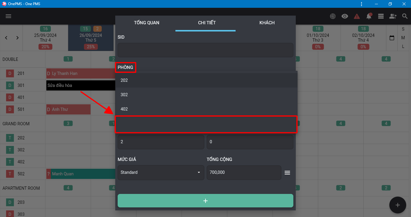Thiết lập phòng trống trên phần mềm quản lý khách sạn OnePMS