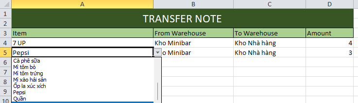 Tạo phiếu chuyển kho bằng file excel trên phần mềm quản lý khách sạn OnePMS