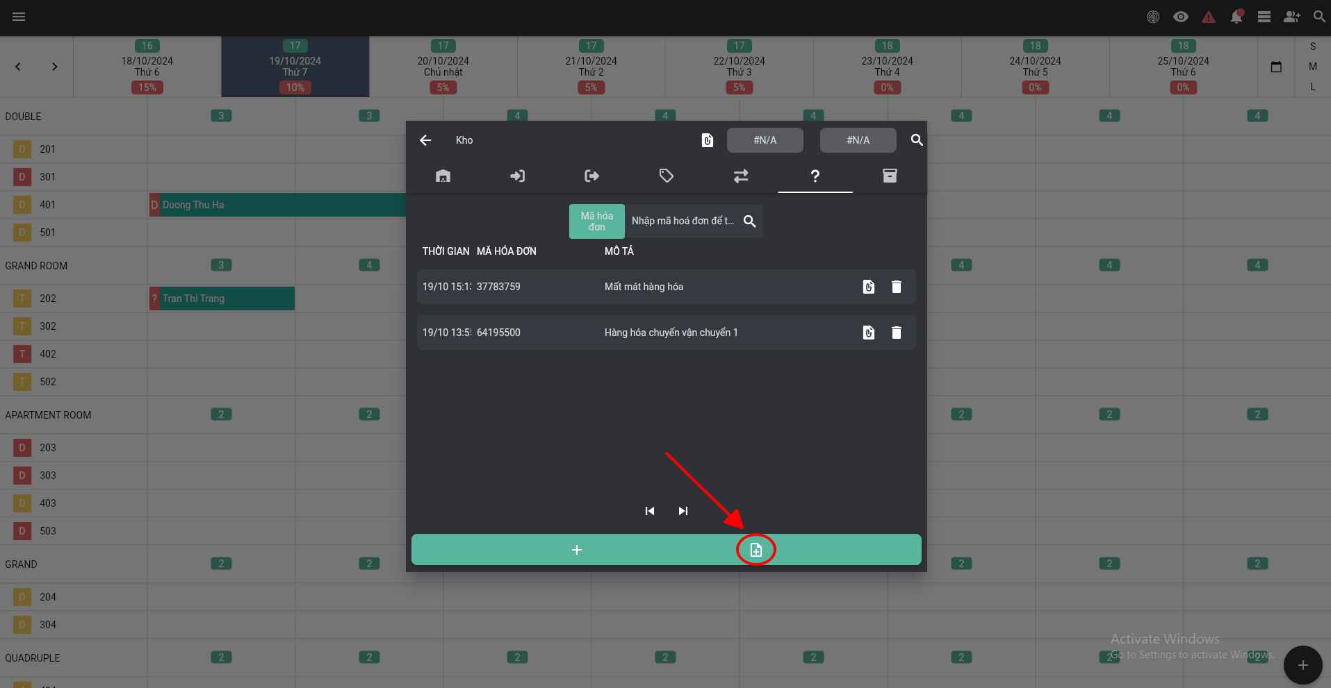 Tạo phiếu mất mát bằng file excel trên phần mềm quản lý nhà nghỉ OnePMS