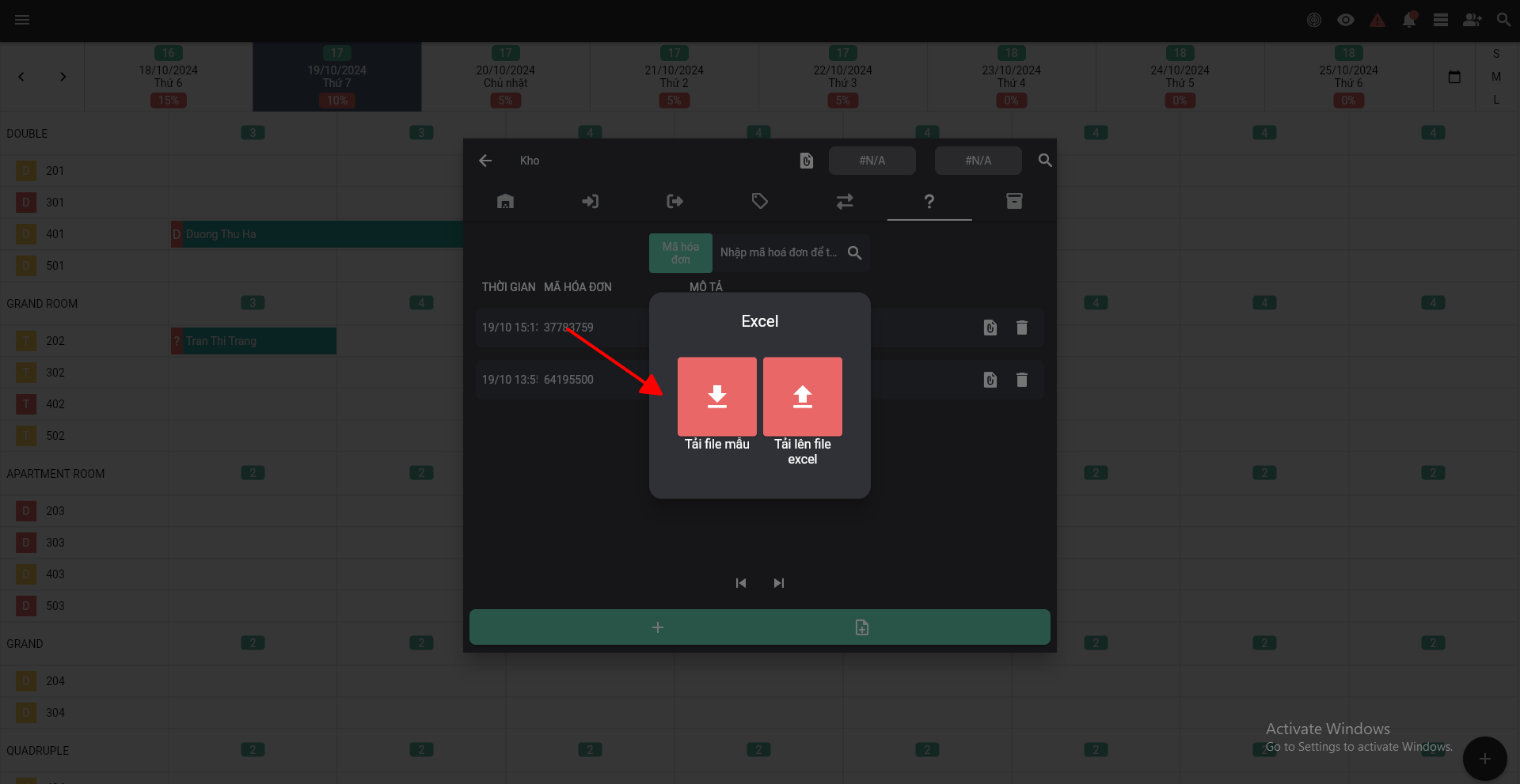 Tạo phiếu mất mát bằng file excel trên phần mềm quản lý khách sạn OnePMS