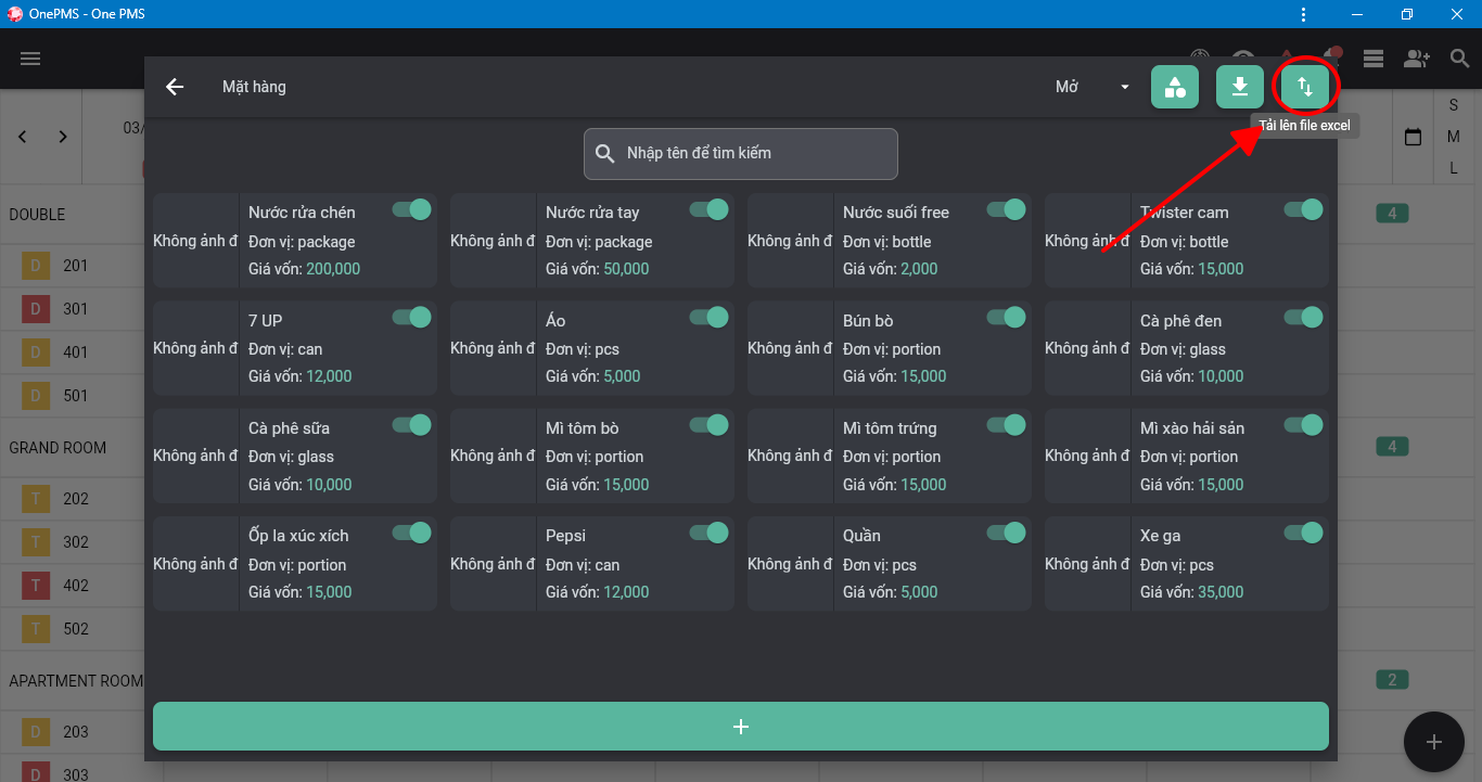 Thêm mới mặt hàng theo file trên phần mềm quản lý khách sạn OnePMS