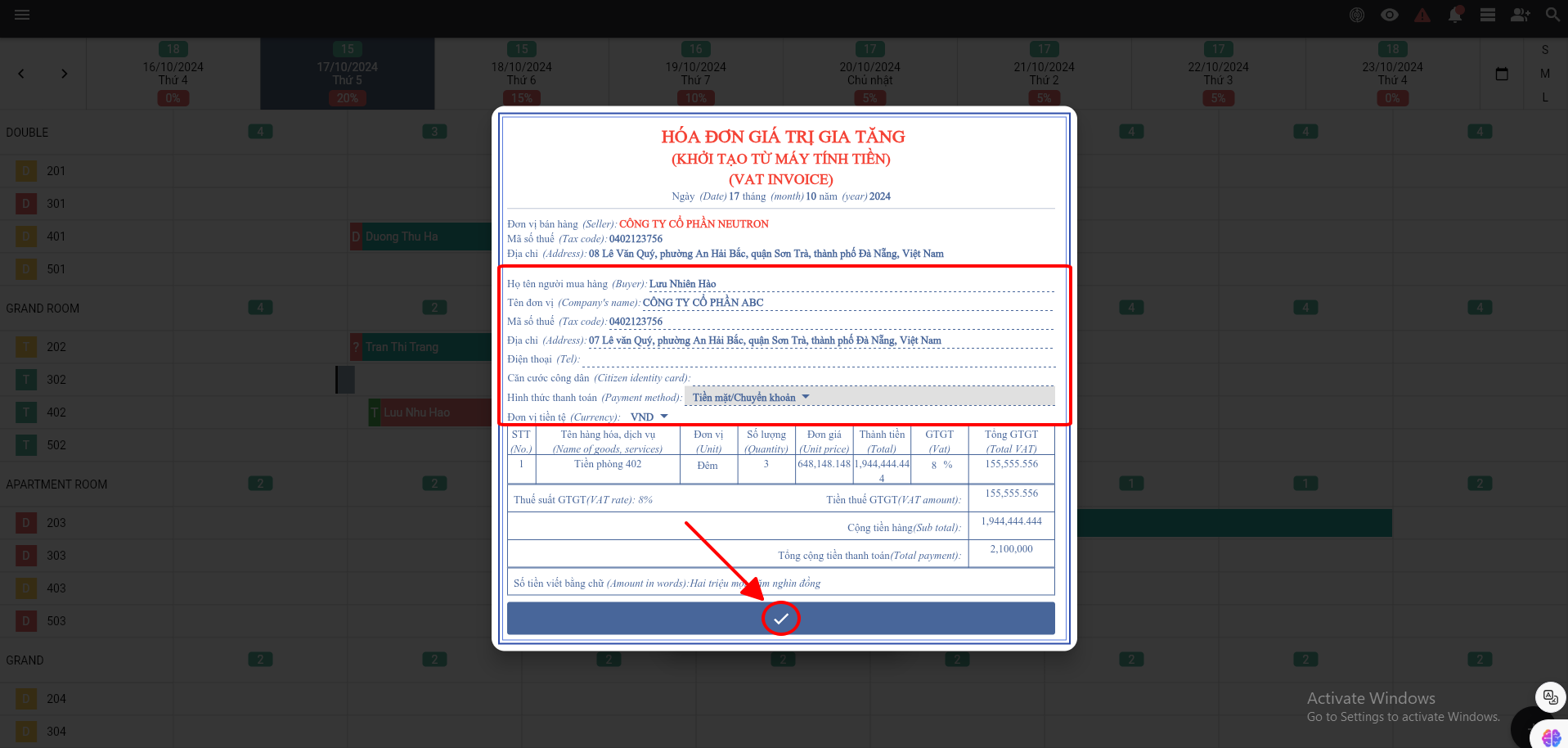 Phát hành hóa đơn điện tử trên phần mềm quản lý khách sạn OnePMS