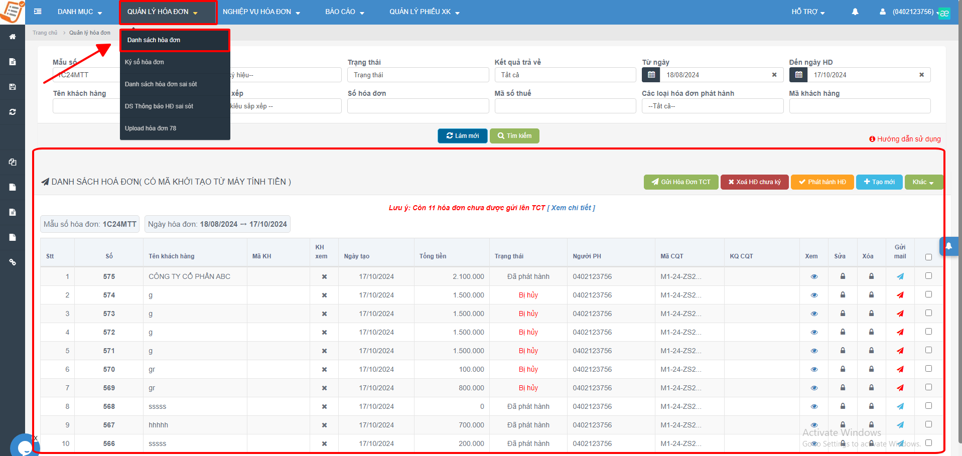 Quản lý hóa đơn điện trên OnePMS