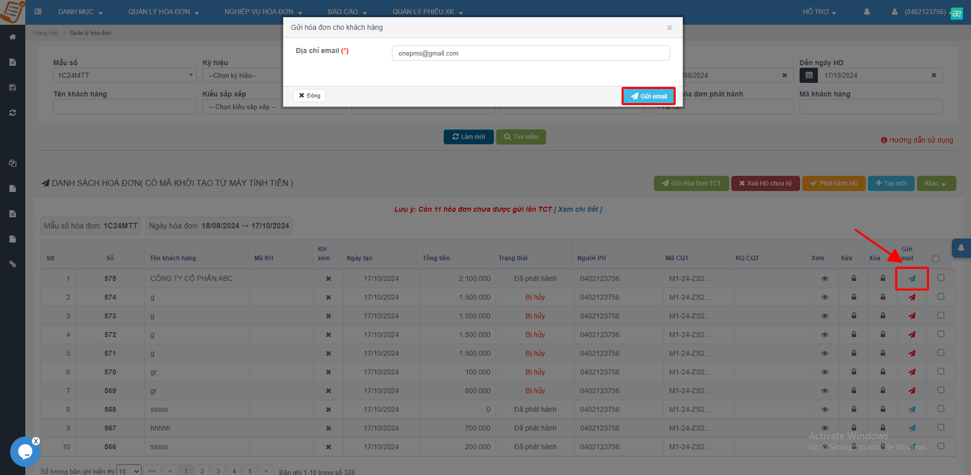 Quản lý hóa đơn điện trên OnePMS