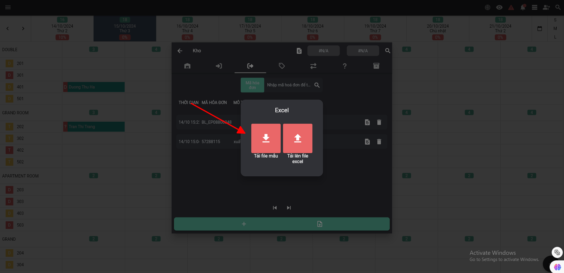 Tạo Phiếu xuất kho bằng file excel trên phần mềm quản lý khách sạn OnePMS