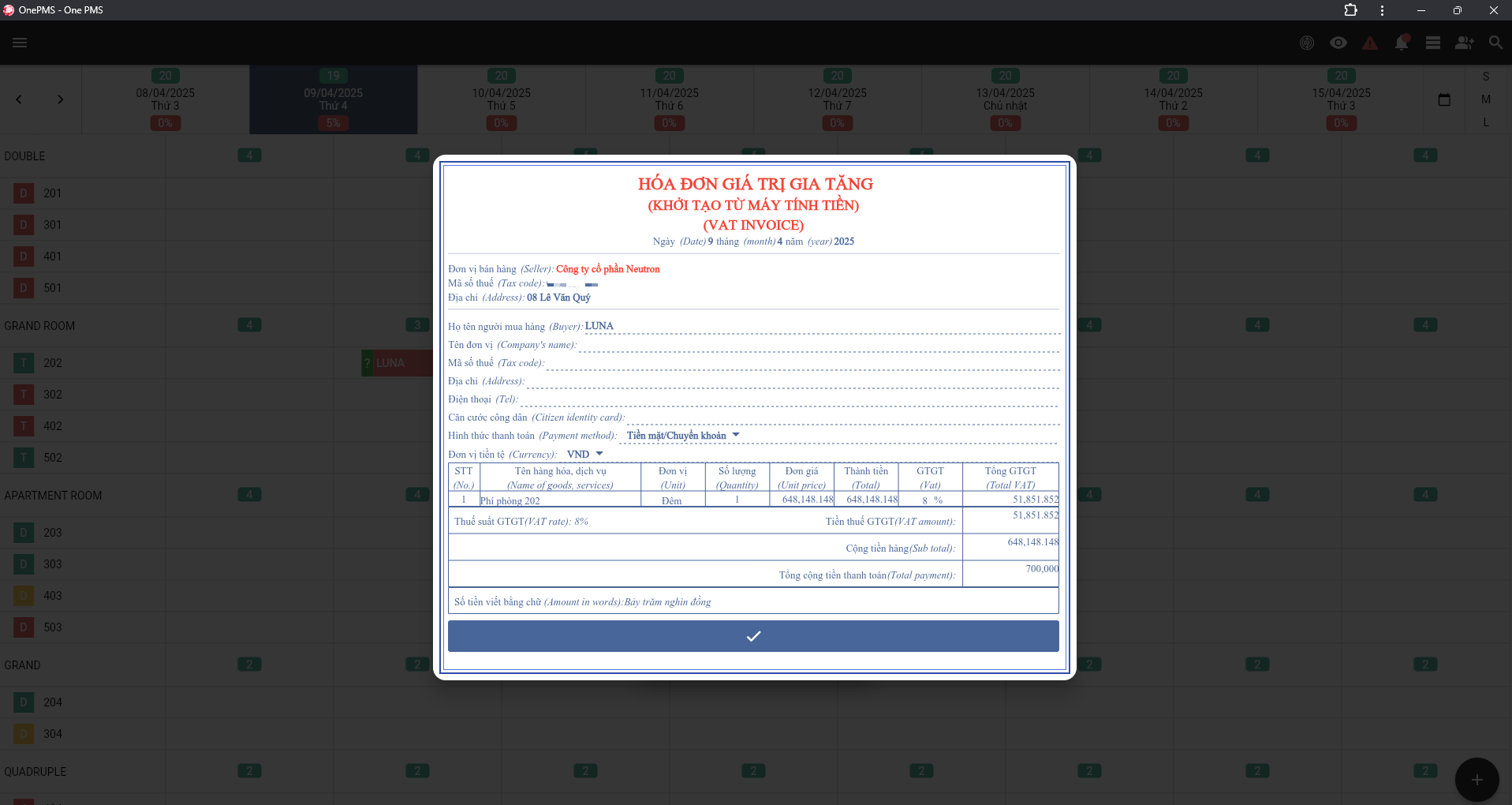 Giải pháp tích hợp hóa đơn điện tử trên phần mềm quản lý khách sạn OnePMS