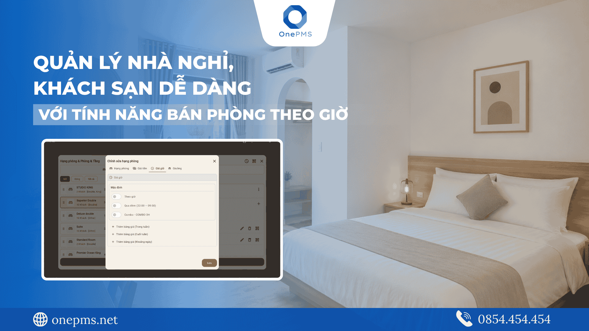 bán phòng theo giờ trên OnePMS