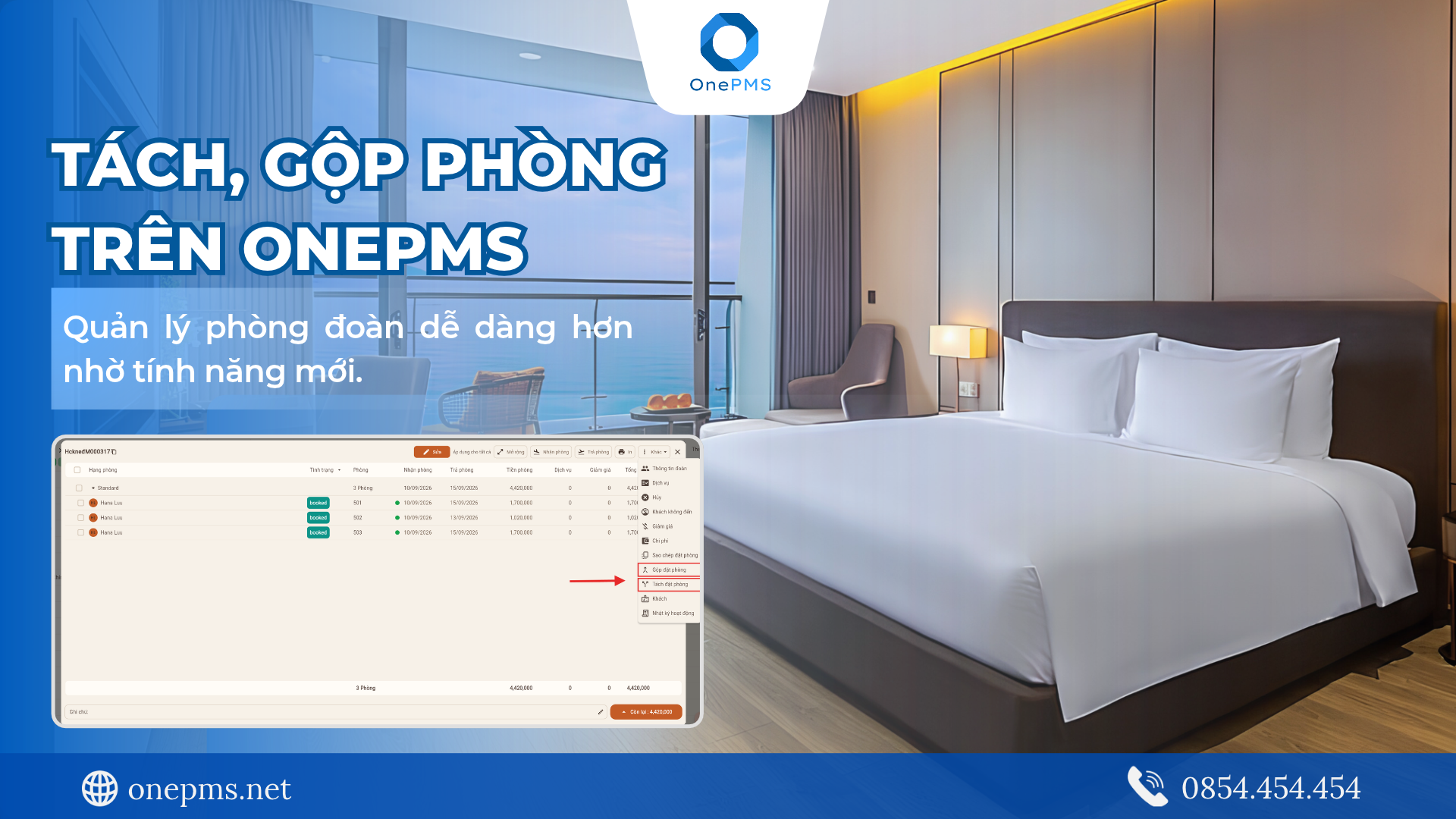 Tách, gộp đặt phòng trên OnePMS