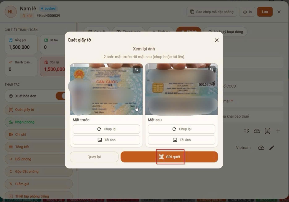 Quét CCCD check-in